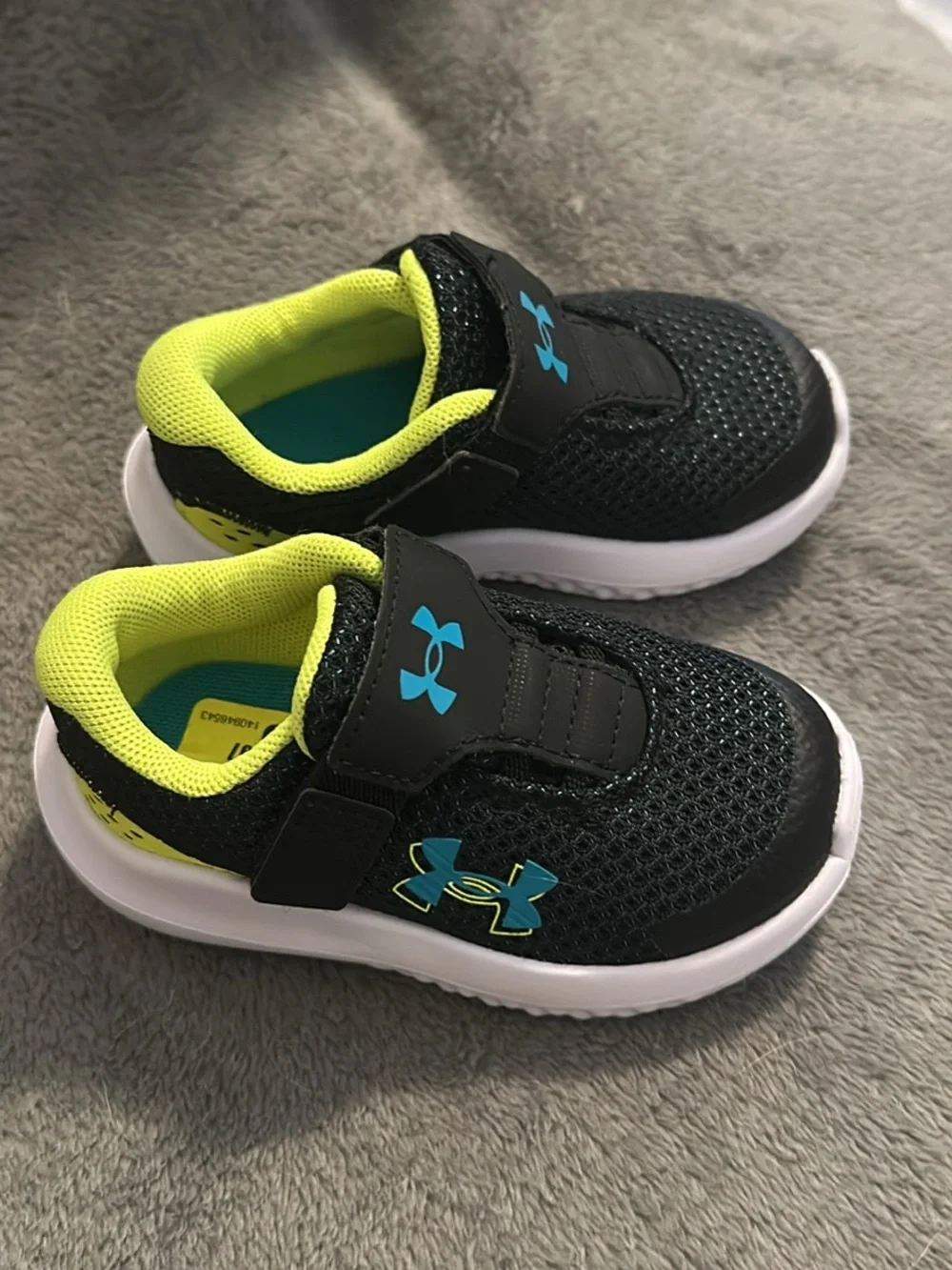 Under Armour Kids Black Sneakers with Neon Yellow & Blue Accents
